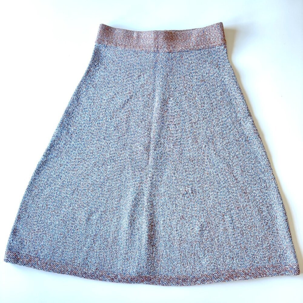 Ann Taylor Petite Metallic Knit Skirt Small Blue Copper A-Line Midi Shimmer